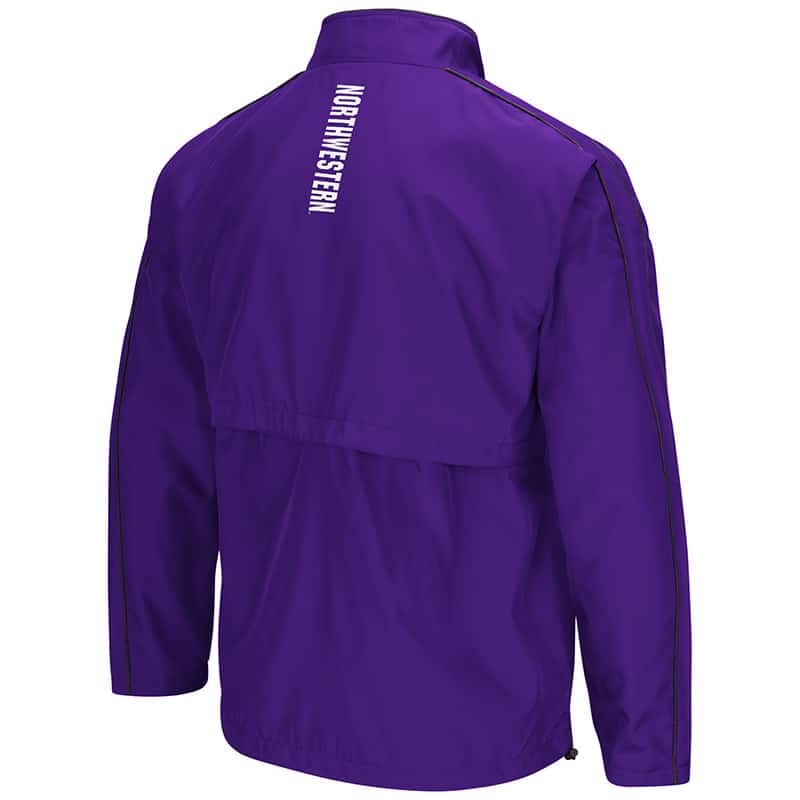 Northwestern University Wildcats Colosseum Mens Purple/Charcoal Barrier Full Zip Wind Jacket with N-Cat Design-Back