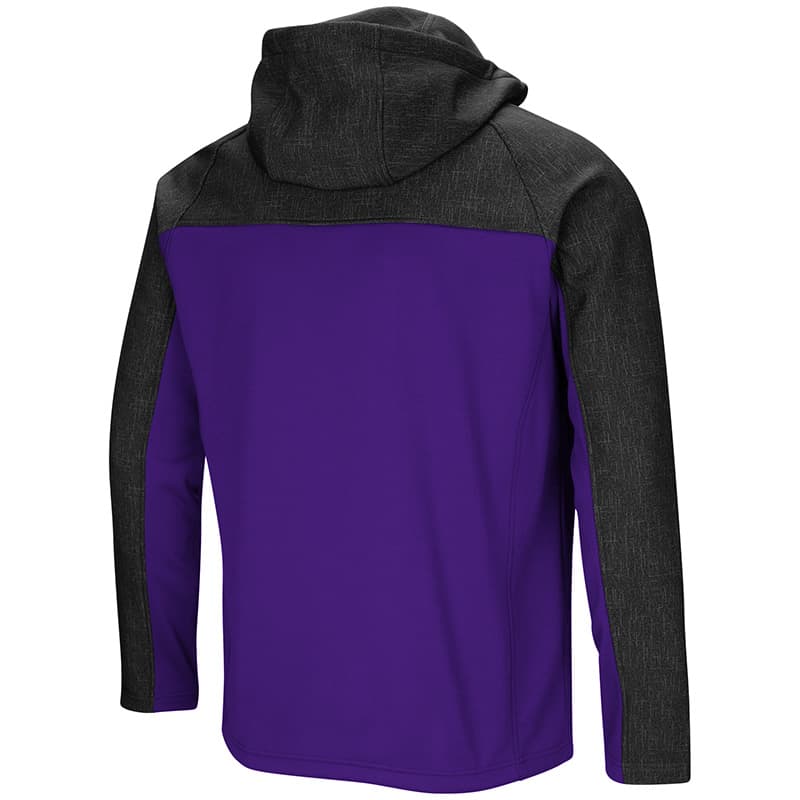 Northwestern University Wildcats Colosseum Mens Purple/Charcoal Hut! Full Zip Hooded Jacket with Stylized N Design-Back