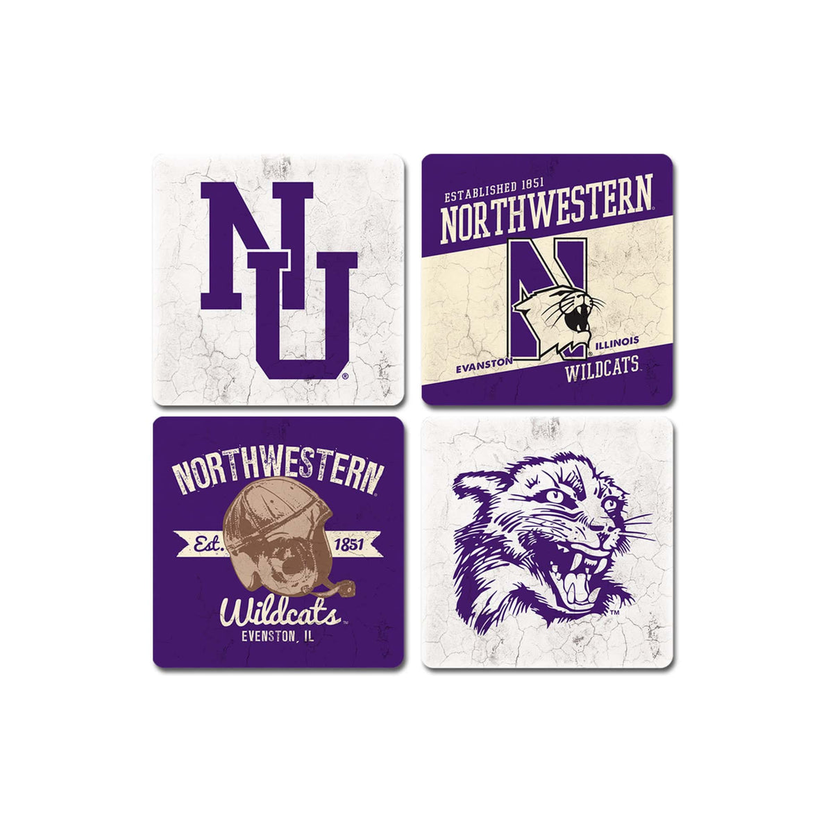 Northwestern University Wildcats Ceramic Coaster Set of Four with Assorted Designs Set #1
