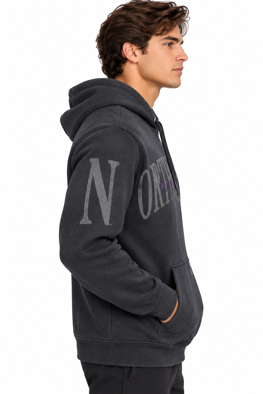 Northwestern University Wildcats Under Armour Heather Black Pullover Hoodie with Distressed Sleeve-to-Chest Northwestern Design