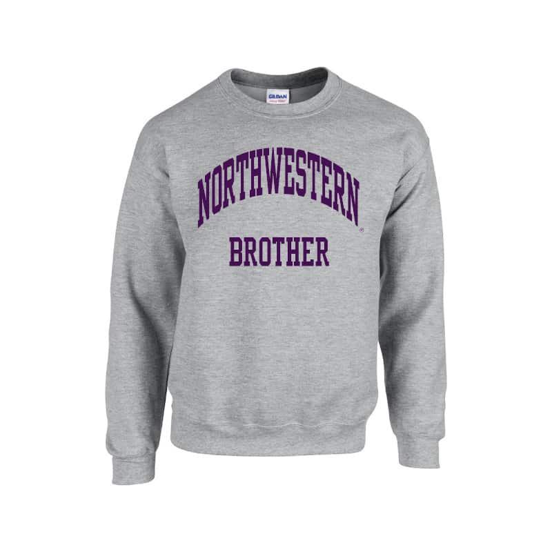 Northwestern University Wildcats Dark Grey Crewneck Sweatshirt With Brother Design