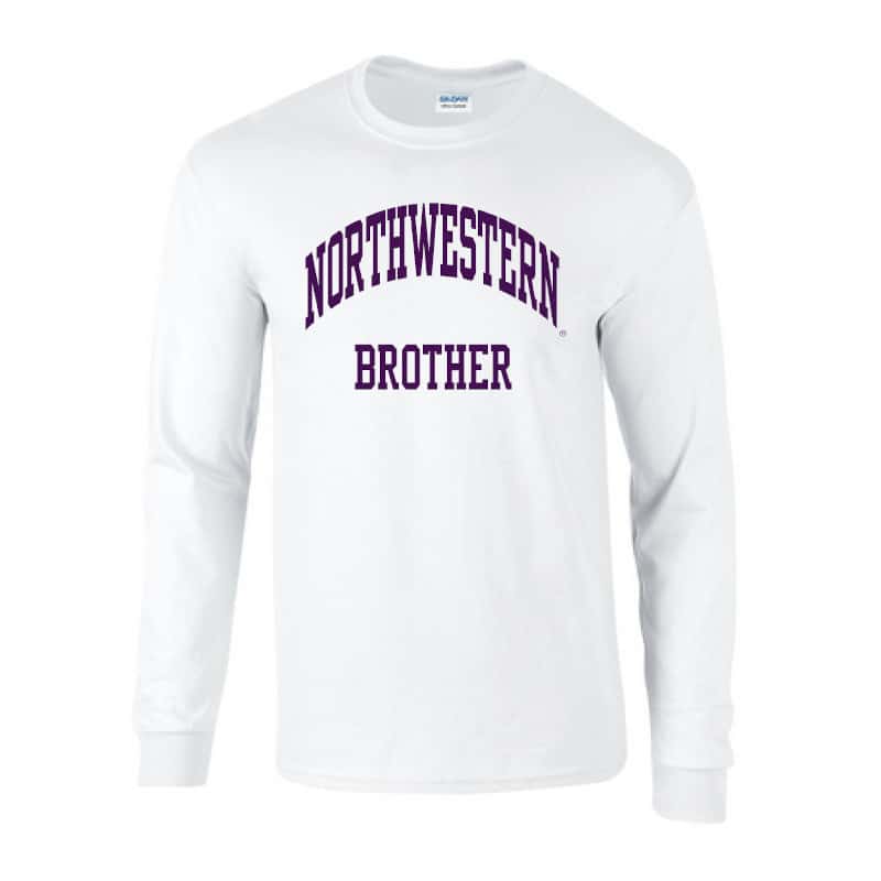Northwestern University Wildcats White Long Sleeve Tee Shirt with Brother Design