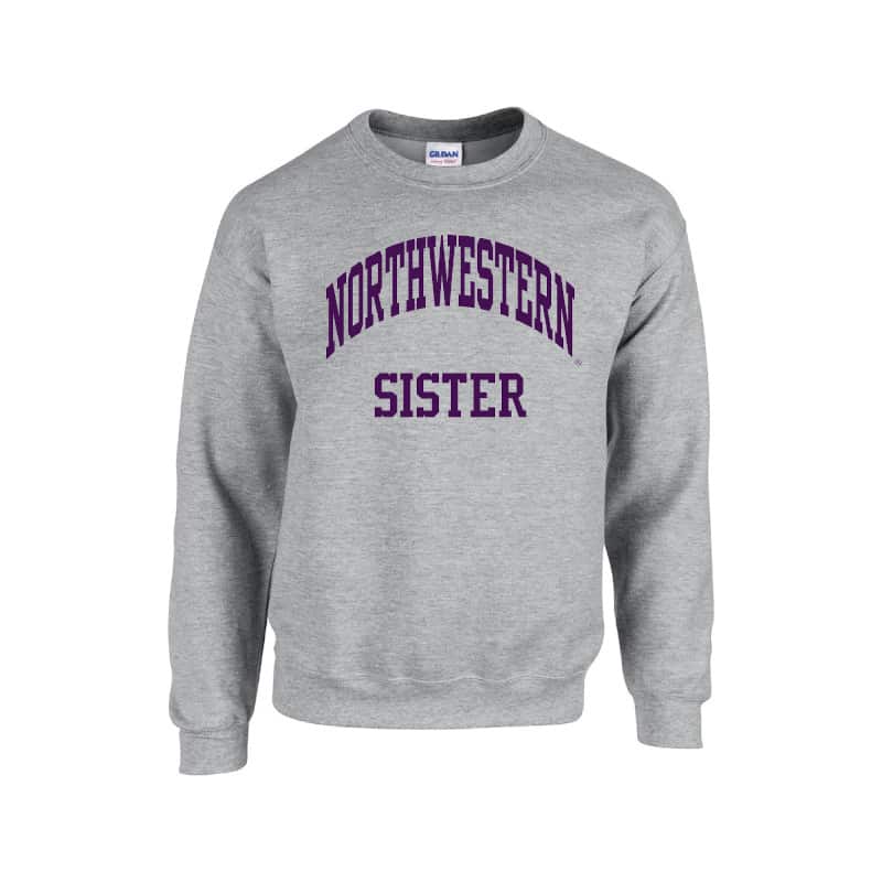 Northwestern University Wildcats Dark Grey Crewneck Sweatshirt With Sister Design