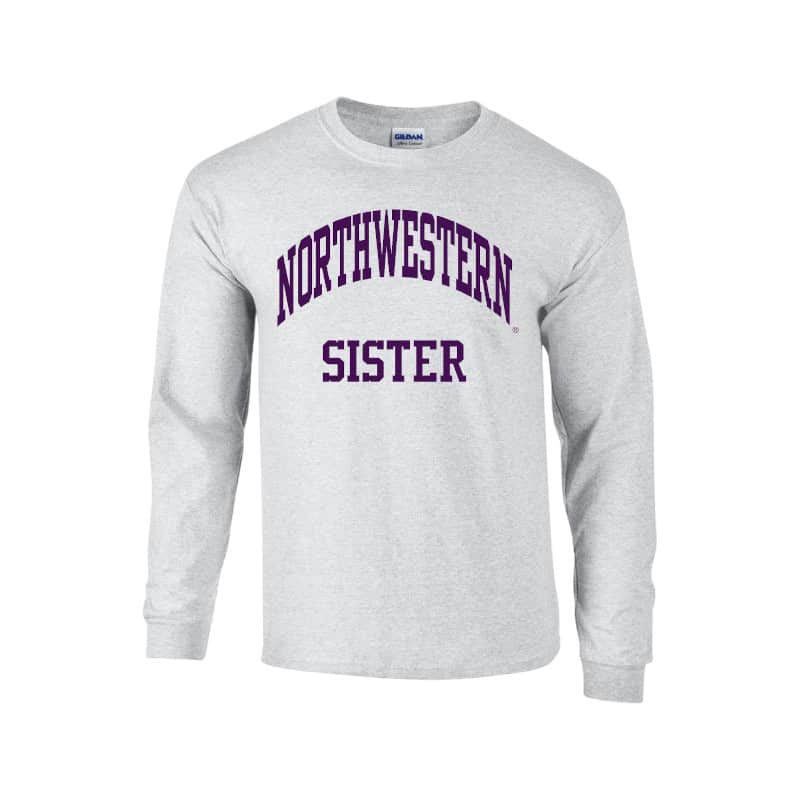 Northwestern University Wildcats Light Grey Long Sleeve Tee Shirt with Sister Design