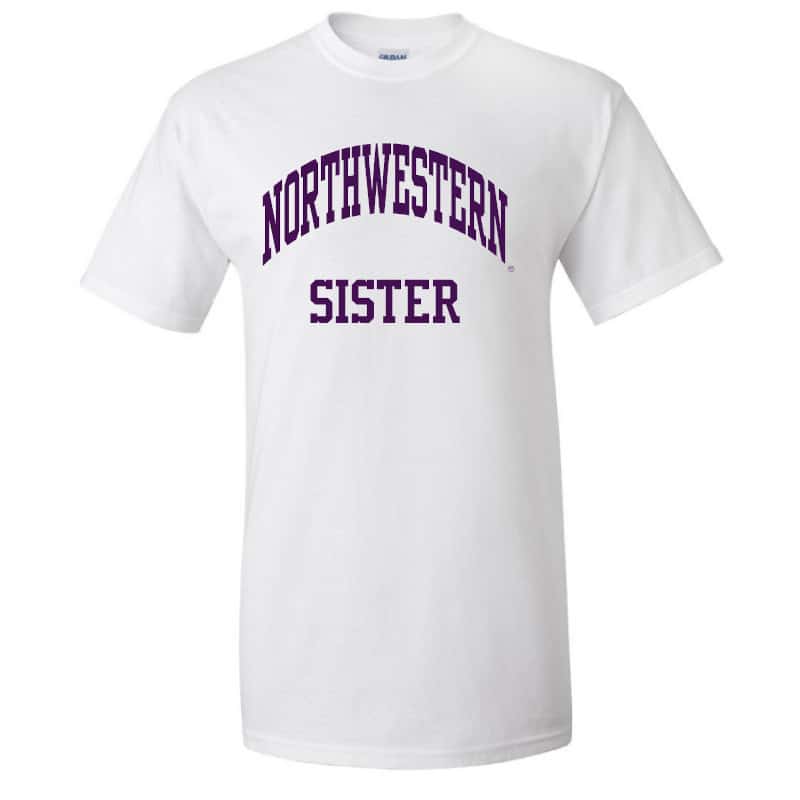 Northwestern University Wildcats White Short Sleeve Tee Shirt with Sister Design NW2933