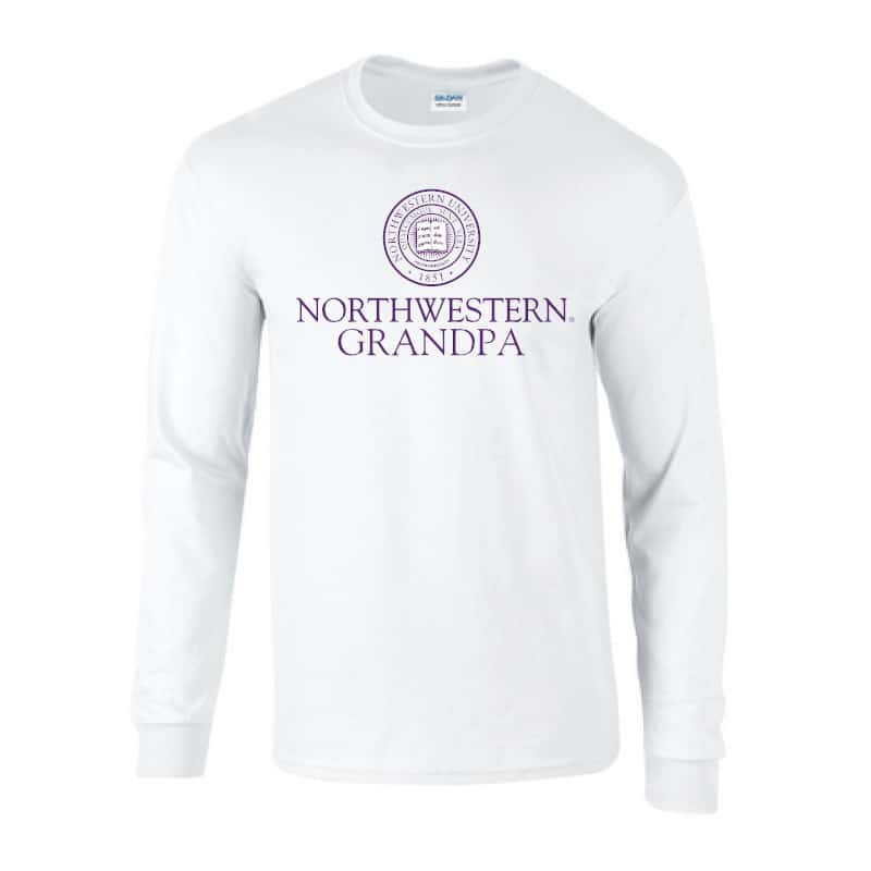 Northwestern University Wildcats White Long Sleeve Tee Shirt with Grandpa Design