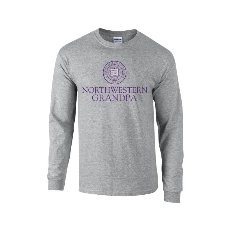 Northwestern University Wildcats Dark Grey Long Sleeve Tee Shirt with Grandpa Design