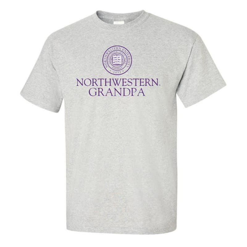 Northwestern University Wildcats Light Grey Short Sleeve Tee Shirt with Grandpa Design NW3002