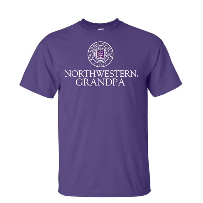 Northwestern University Wildcats Purple Short Sleeve Tee Shirt with Grandpa Design