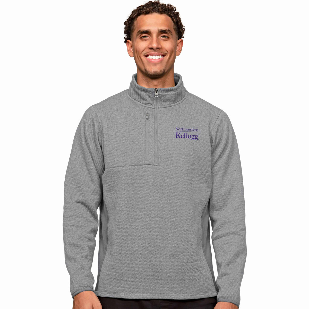 Kellogg Men's Antigua Light Grey Heather Multi Course Pullover 1/4 Zip