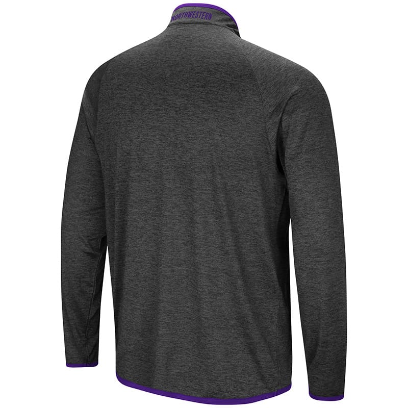 Northwestern University Wildcats Colosseum Men's Heather Charcoal Amnesia 1/4 Zip with N-Cat Design-Back