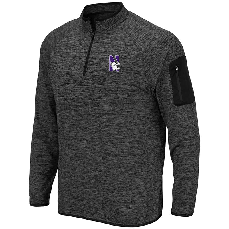 Northwestern University Wildcats Colosseum Men's Heather Charcoal 1/4 Zip with N-Cat Designwith N-Cat Design