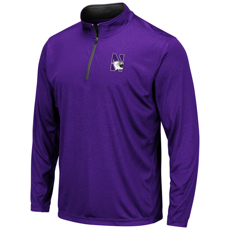 Northwestern University Wildcats Colosseum Men's Purple Embossed 1/4 Zip Windshirt with N-Cat Design