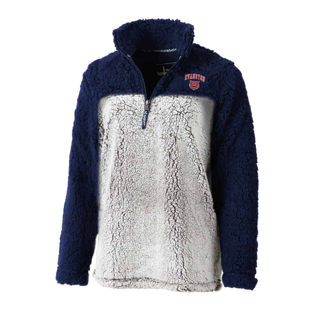 Evanston Wildkits Adult Navy & Frosty Grey Sherpa Quarter Zip Pullover Jacket by Boxercraft