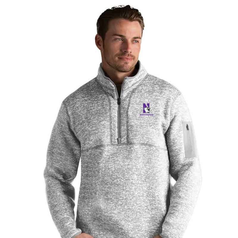 Northwestern University Wildcats Men's Antigua Fortune 1/4 Zip- Light Grey Heathered