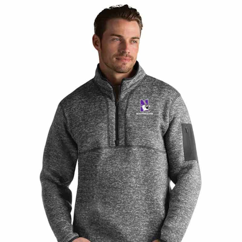 Northwestern University Wildcats Men's Antigua Fortune 1/4 Zip- Smoke Heathered