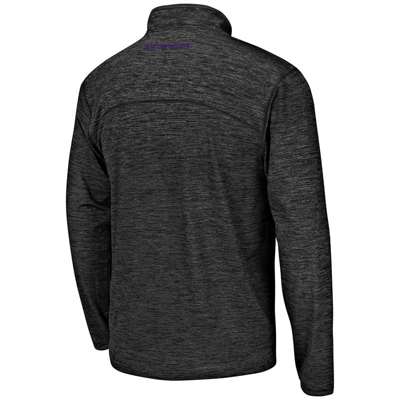 Northwestern University Wildcats Colosseum Men's Heather Black Action Pass L/S 1/4 Zip with N-Cat Design-Back