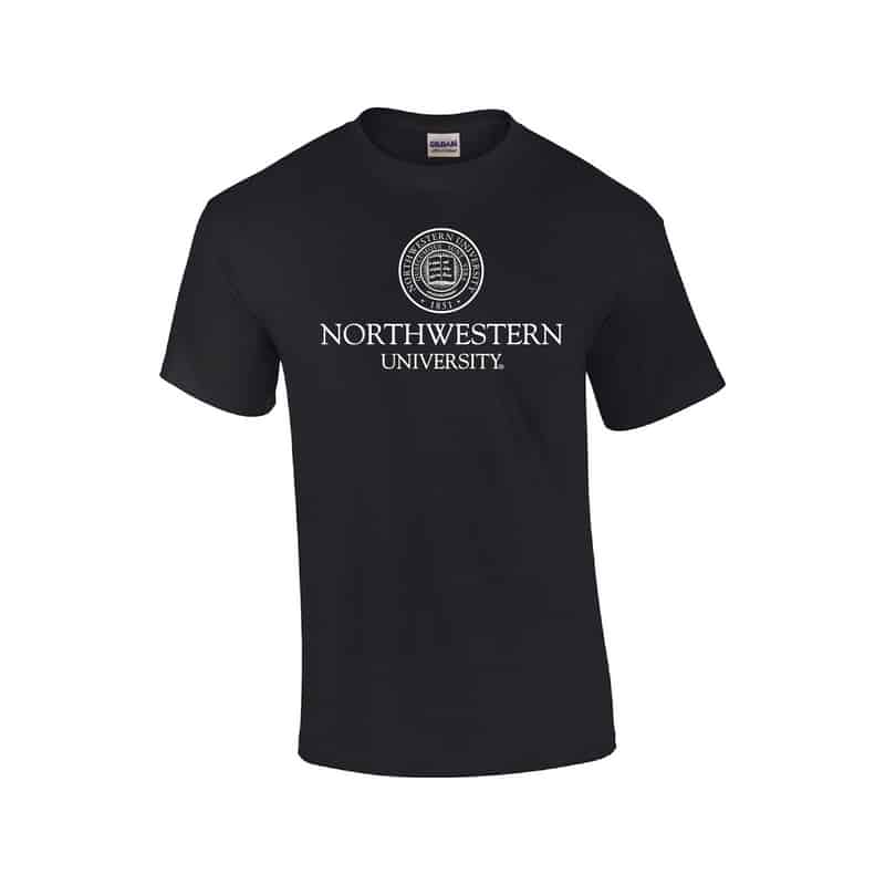 Northwestern University Wildcats Men's Black Short Sleeve Tee Shirt with Northwestern University Seal Design