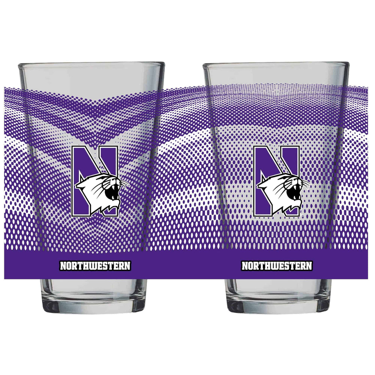 Northwestern University Wildcats 16 oz. Halftone Pint Glass With Colorful Northwestern & N-Cat Design