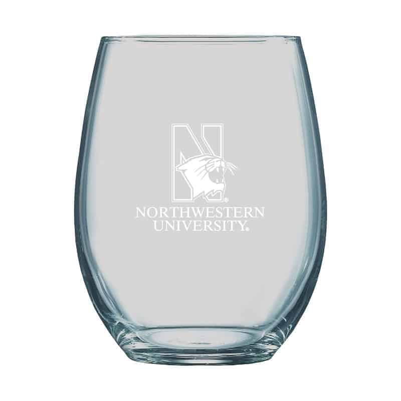 Northwestern University Wildcats 15 oz. Laser Engraved Boulder Stemless Wine Glass With N-Cat Design
