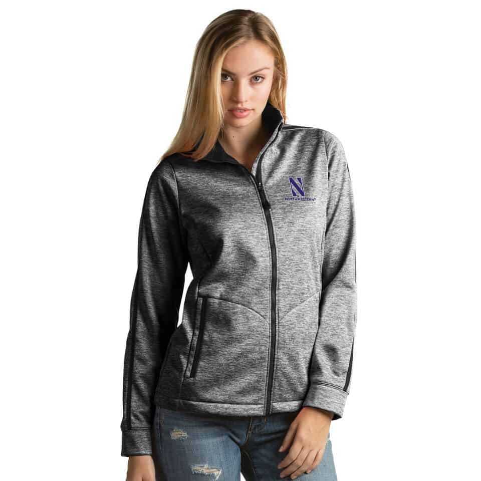 Northwestern University Wildcats Women's Antigua Golf Jacket in Black Heather