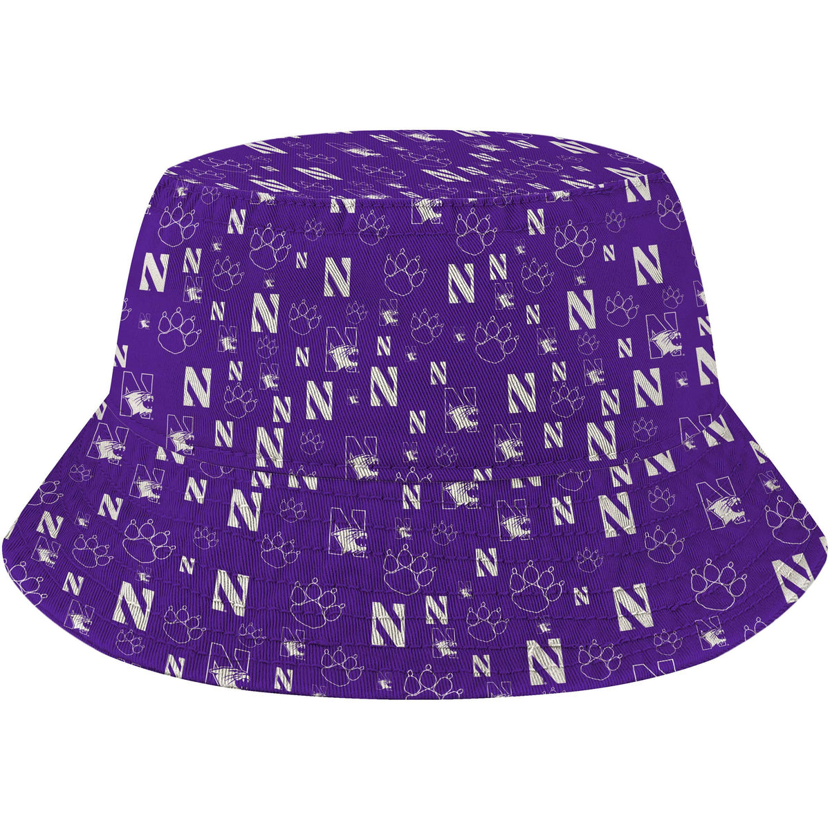 Northwestern University Wildcats Relaxed Purple Floppy/Bucket Hat with All Over Mixed Logos Print Design-3