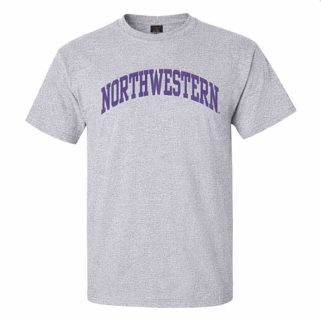 Northwestern University Wildcats Men's MV Heather Grey Classic Tee with One Color Arch Design