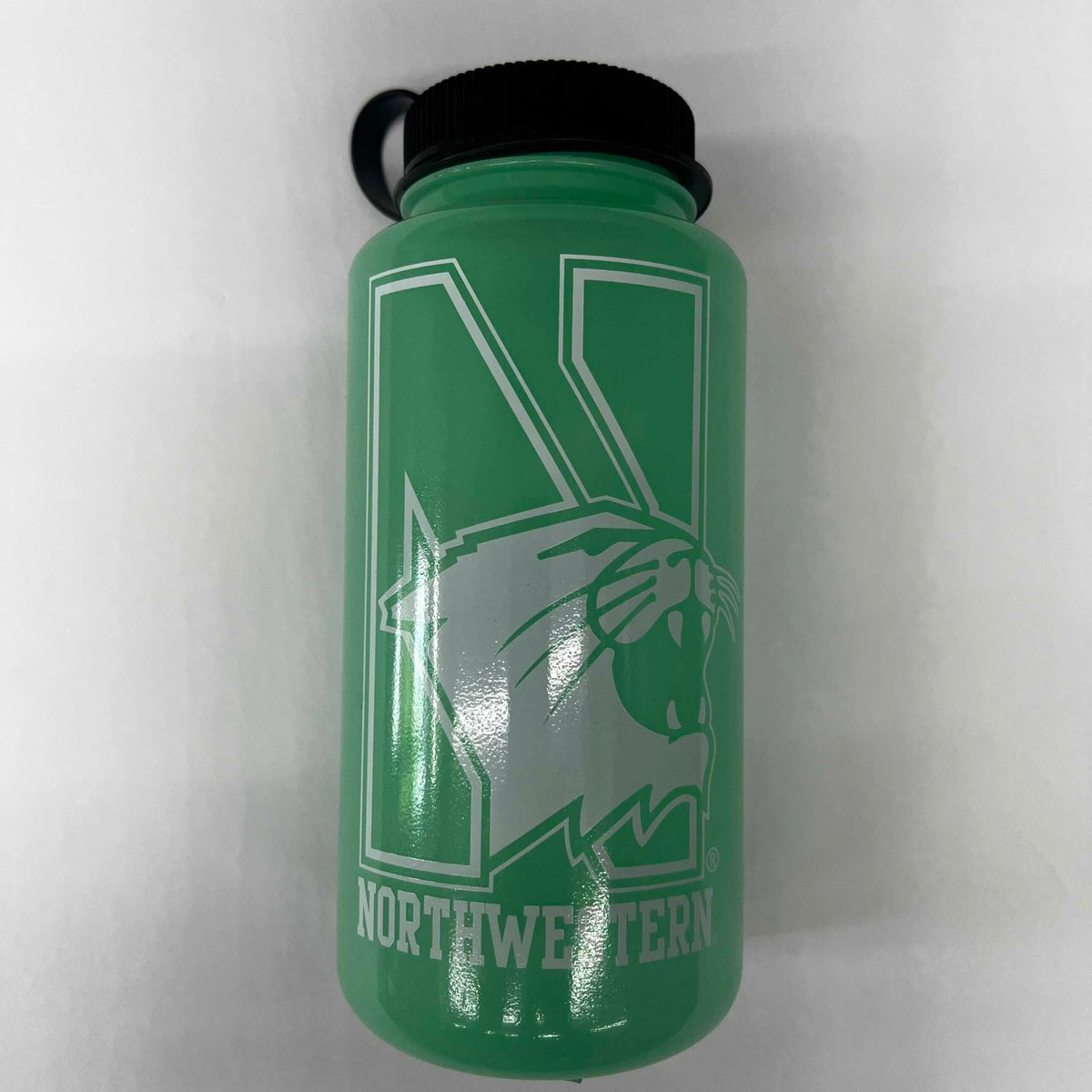 Northwestern University Wildcats 32 oz. Glow Green Tritan Wide Mouth Nalgene Water Bottle with N-Cat Design