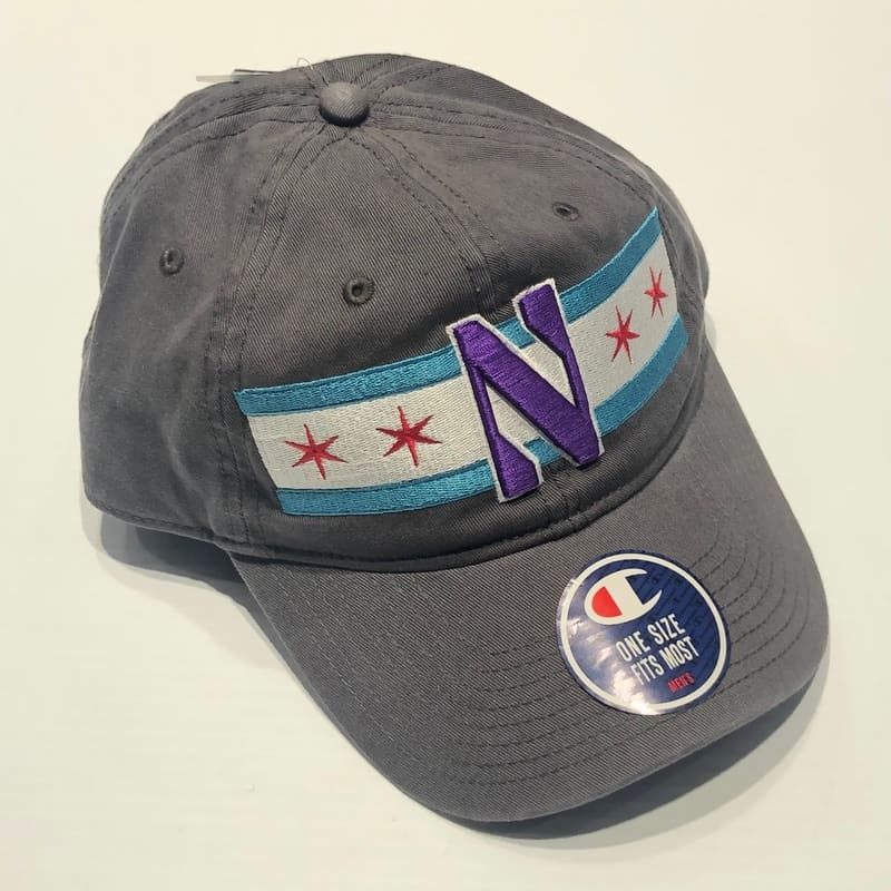Northwestern University Wildcats Legacy Unconstructed Adjustable Dark Grey Hat with Chicago Flag & Stylized N Design