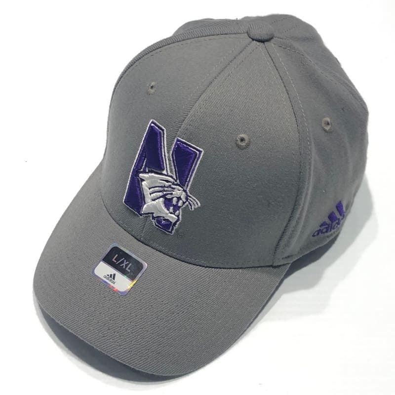 Northwestern University Wildcats Adidas Dark Grey Constructed Flexfit Hat with N-Cat Design