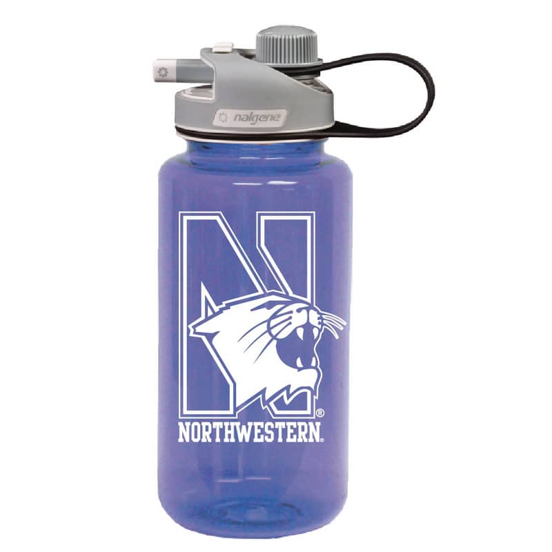 Northwestern University Wildcats 32 oz. Purple Tritan Wide Mouth Sippy Nalgene Water Bottle with N-Cat Design