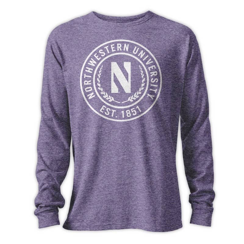 Northwestern University Wildcats Men's League Purple Heather Triblend Long Sleeve T-Shirt