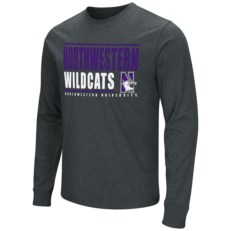 Northwestern University Wildcats Colosseum Men's Black Long Sleeve T-Shirtwith N-Cat Design