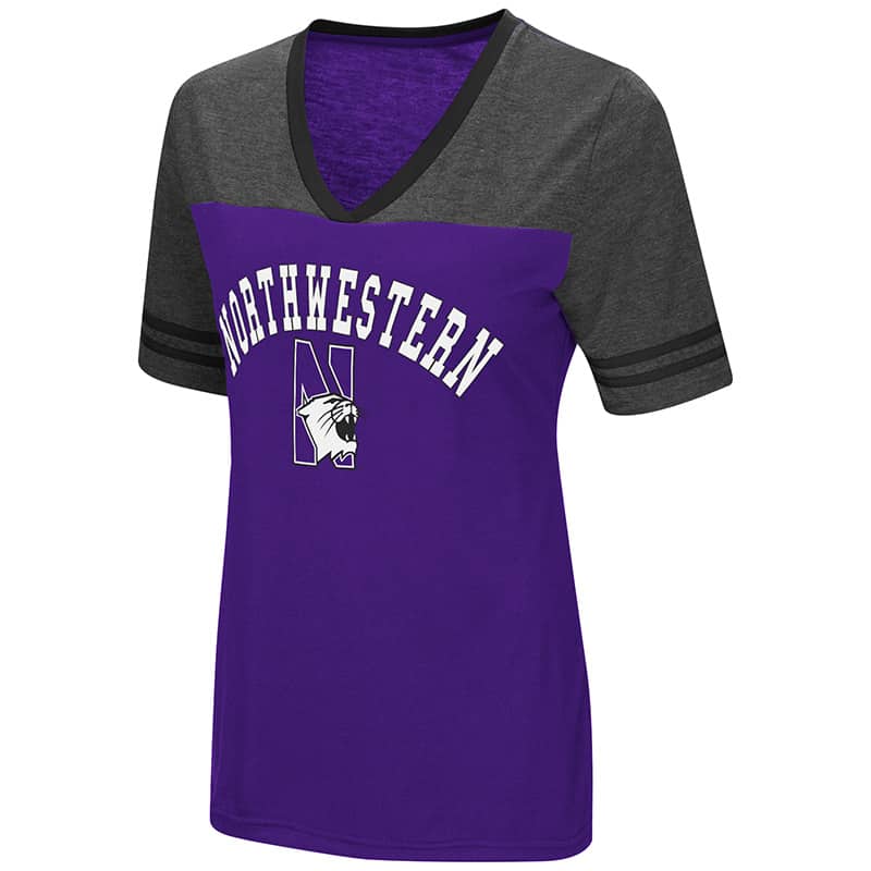 Northwestern University Wildcats Colosseum Ladies Purple/Heather Charcoal The Whole Package S/S T-Shirt with N-Cat Design