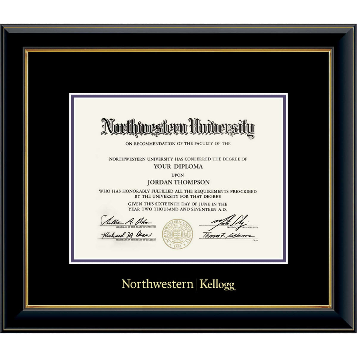 Northwestern | Kellogg Onyx Double Matted Black Diploma Frame with Gold Accent & Main Matt In Black