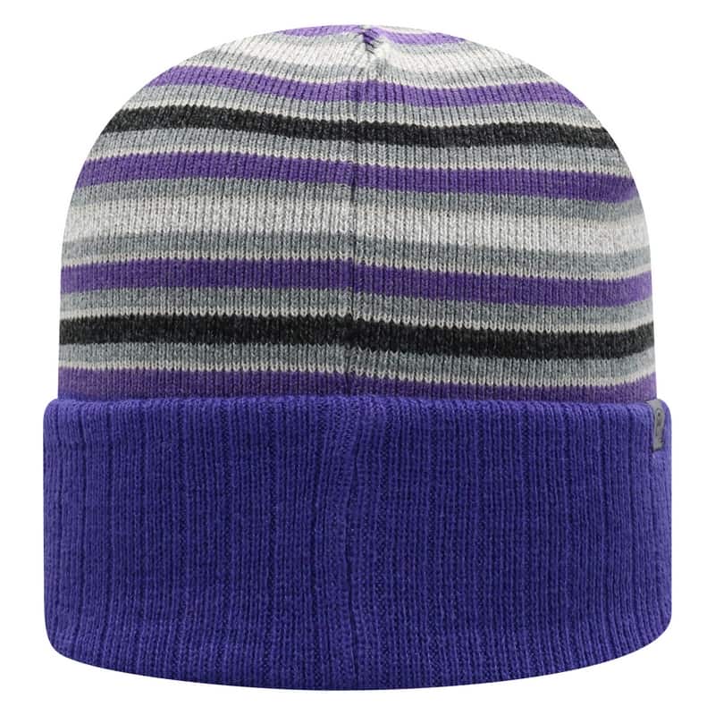 Northwestern University Wildcats Adult Multicolor Stripped Cuffed Knit Hat With Embroidered Stylized N
