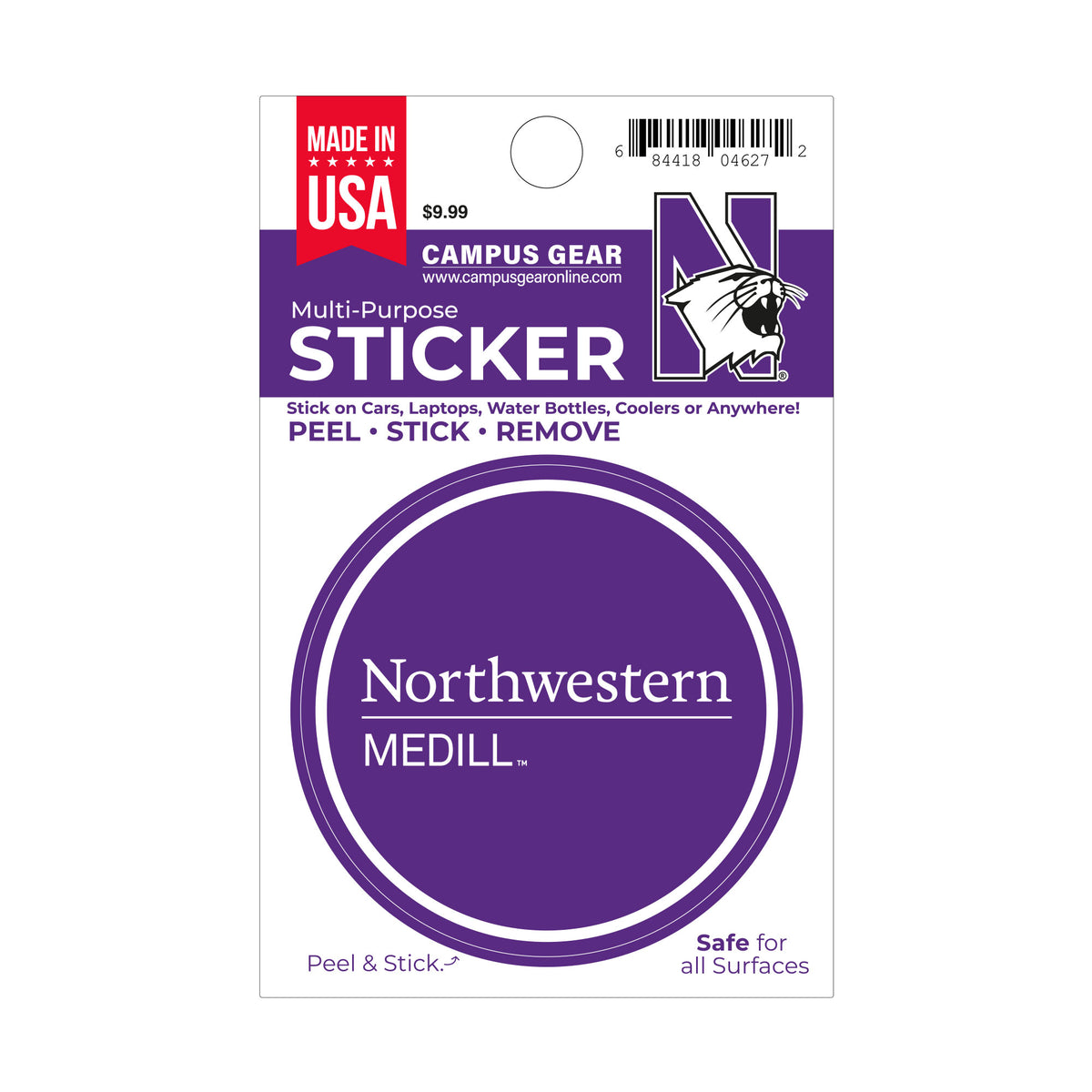 Northwestern University Medill School of Journalism Full Color Outside Application 3" Circular Multi-Purpose Sticker