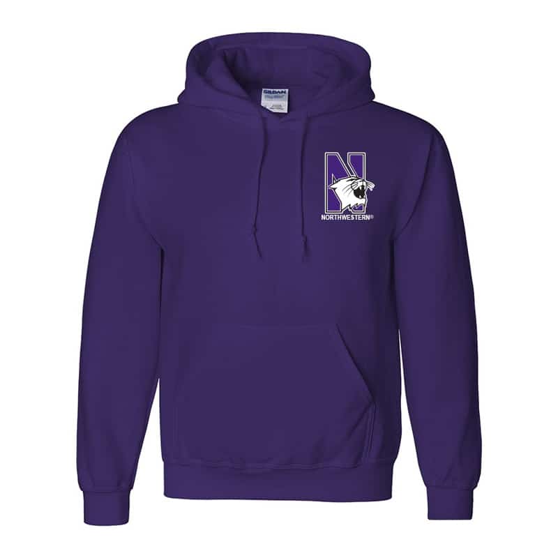 Northwestern University Wildcats Men's Purple Hooded Sweatshirt with Left Chest Embroidered N-Cat & Northwestern Design