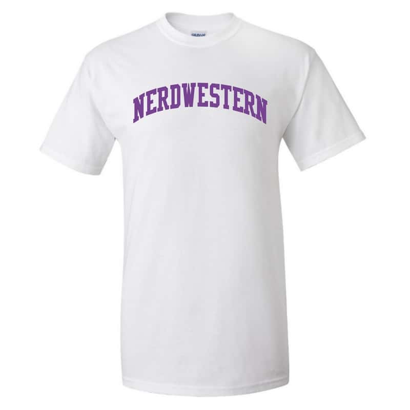 White Short Sleeve Tee Shirt with "Nerdwestern" Design