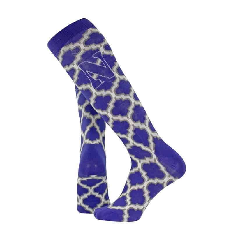 Northwestern University Wildcats Adult Purple/Grey/White Moroccan Pattern Over-Calf Dress Socks With Stylized N Design