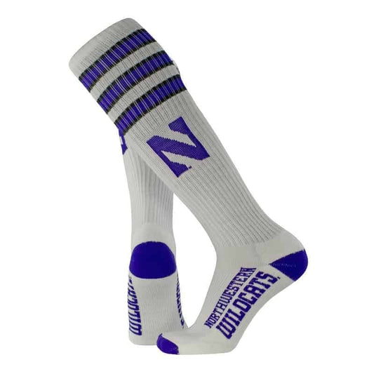 Northwestern University Wildcats Adult White Throwback Over-Calf Socks With Stylized N Design