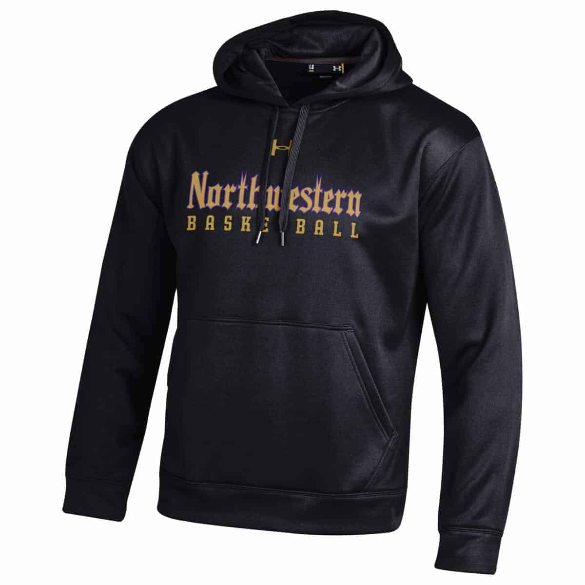 Northwestern University Wildcats Men’s Under Armour Tactical Tech™ Black Hooded Sweatshirt with Northwestern Basketball Gothic Design