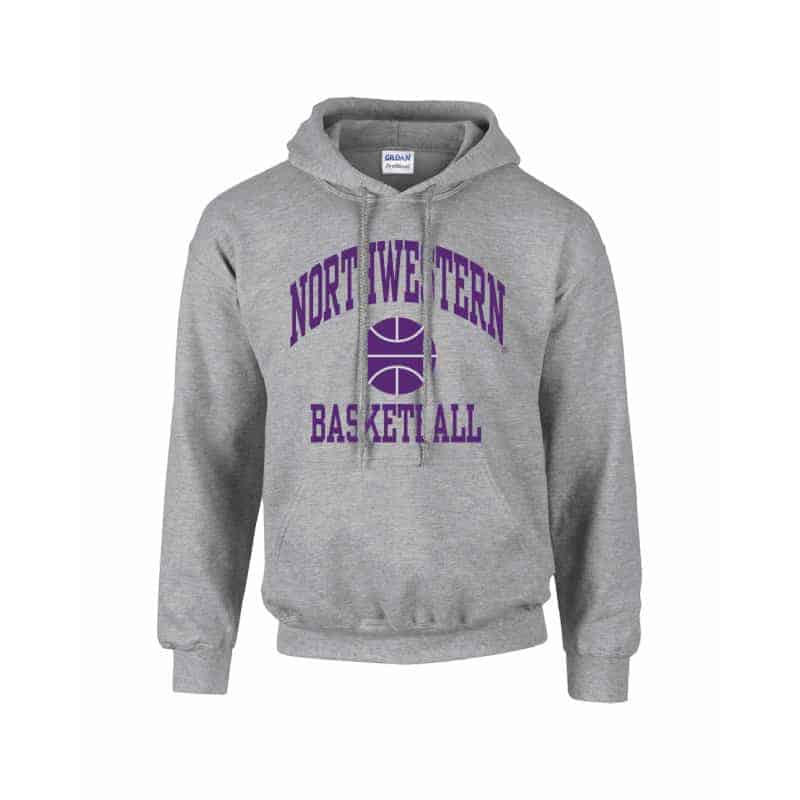 Northwestern University Wildcats Grey Hooded Sweatshirt with Basketball Design