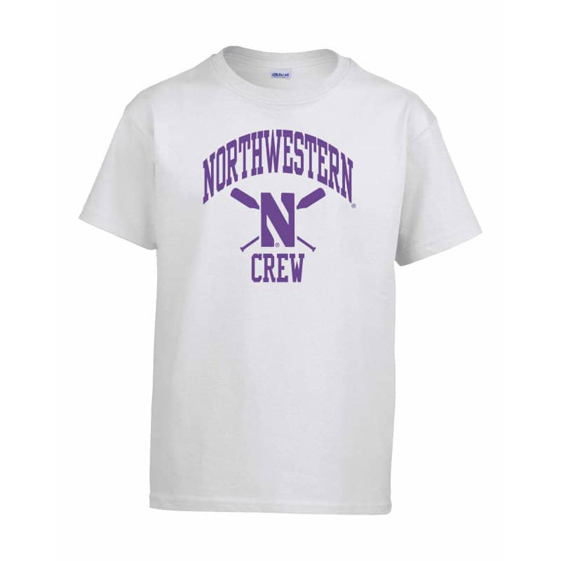 Northwestern University Wildcats White Short Sleeve Tee Shirt with Crew Design