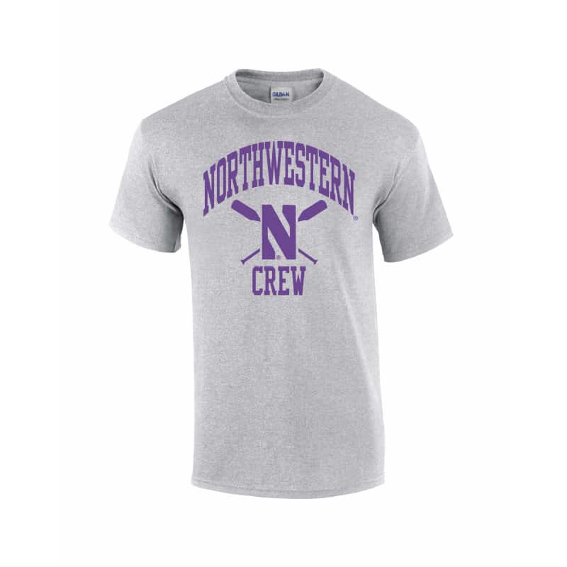 Northwestern University Wildcats Grey Short Sleeve Tee Shirt with Crew Design