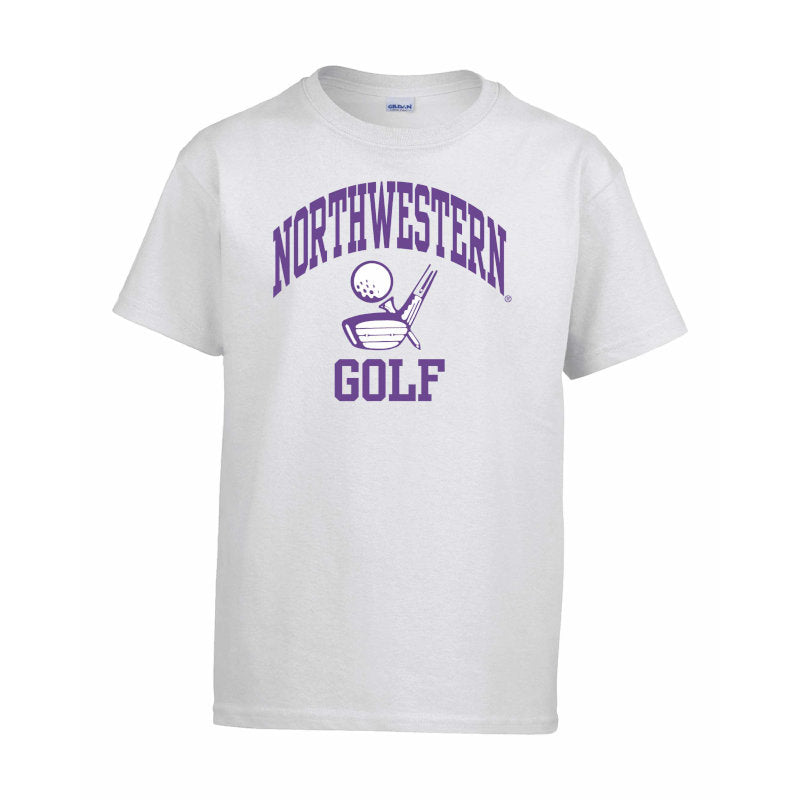 Northwestern Wildcats Men's White Short Sleeve Tee Shirt with Golf Design