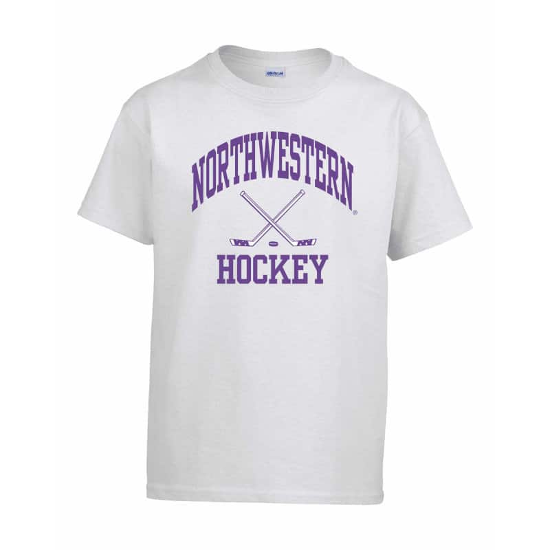 Northwestern Wildcats Men's White Short Sleeve Tee Shirt with Hockey Design