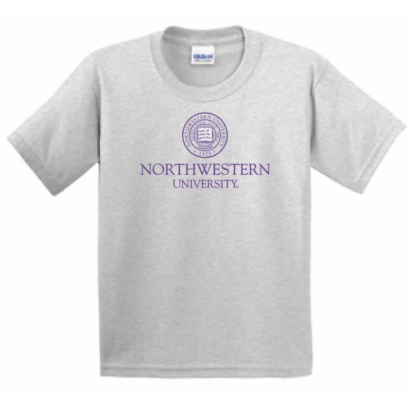 Northwestern Wildcats Men's Light Grey Short Sleeve Tee Shirt with Northwestern University Seal Design