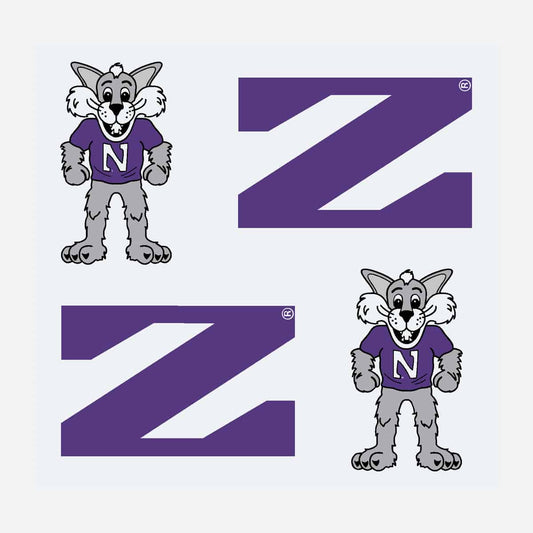Northwestern University Wildcats Outside Application Decal Set of Four Stylized N and Willie the Wildcat-1