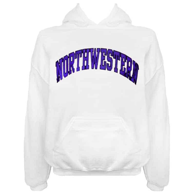 Northwestern Wildcats White Hooded Sweatshirt with Full Chest Embroidered Northwestern Design
